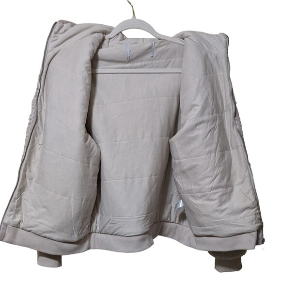 Athleta Ritual faux fur hooded sherpa bomber full zip jacket abalone beige M/L - Picture 10 of 12